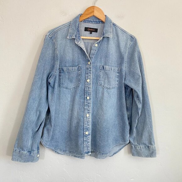 Quince Denim Chambray Top Women Size XL Blue Medium Wash Button Down - Picture 1 of 9